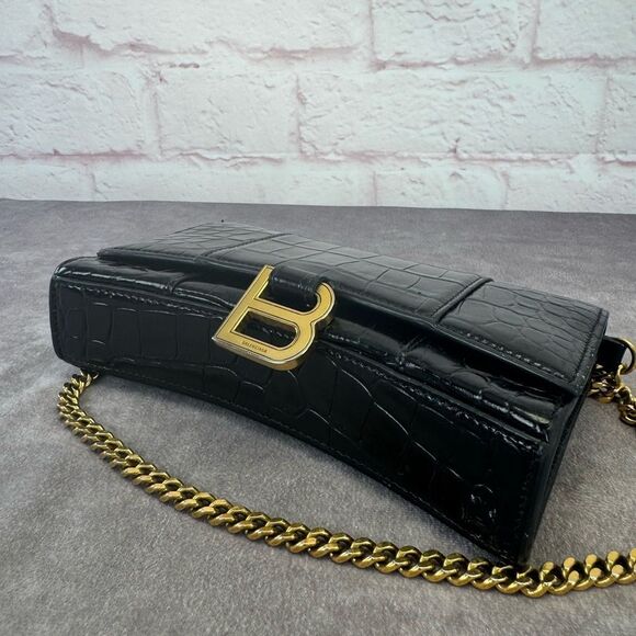 Balenciaga Hourglass Black Croc-Embossed Wallet on Chain Bag - Picture 8 of 16